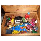WOOD TRINKET BOX WITH VINTAGE TOYS & ETC / FR WOOD TRINKET BOX WITH VINTAGE TOYS & ETC / FR