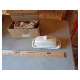 LONGABERGER COVERED BUTTER DISH / BLUE LONGABERGER COVERED BUTTER DISH / BLUE