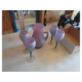 1960'S RUEVEN HAND PAINTED PITCHER & 4 GLASSES