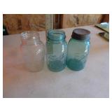 JUMBO PEANUT BUTTER JAR & 2 BLUE MASON JARS