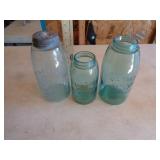 3 OLD BLUE MASON JARS