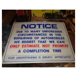 MECHANIC'S SIGN / PLASTIC / 24' X 18'