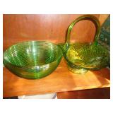 GREEN GLASS BASKET & BOWL / FR