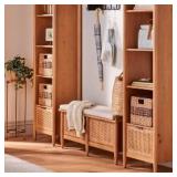 MODULAR WOOD & CANE ENTRYWAY STORAGE BENCH