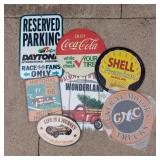 ASSORTED VINTAGE CAR TIN BAR SIGNS
