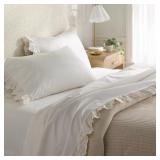 QUEEN COTTON EYELET RUFFLE SHEET SET