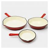 3PC ENAMELED CAST IRON SKILLET SET