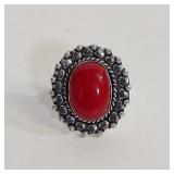 SZ 7 RED CORAL COSTUME RING