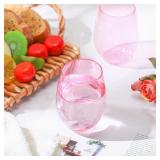 32PC PLASTIC STEMLESS PINK WINE GLASSES