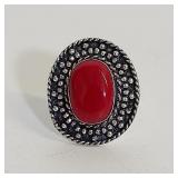 SZ 8 RED CORAL RING
