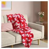 HEART PRINTED PLUSH THROW BLANKET
