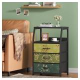 3 DRAWER RETRO FABRIC BIN NIGHTSTAND