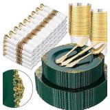 350PC GREEN PLASTIC DINNERWARE SET