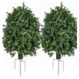 PAIR 20IN ARTIFICIAL BOXWOOD TOPIARY BUSHES