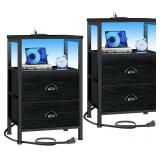 PAIR FABRIC DRAWER END TABLES W/ CHARGING STATIONS