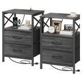 PAIR 2-DRAWER NIGHT STAND W/ CHARGING STATIONS