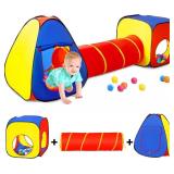 KIDS POP-UP PLAY TENT W/ BALL PIT & TUNNEL