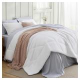 QUEEN COMFORTER SET GRAY & WHITE