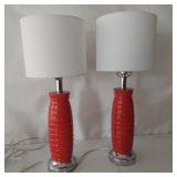 PAIR RED MODERN LAMPS