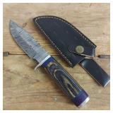 DAMASCUS STEEL FIXED BLADE KNIFE