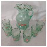ANTIQUE GREEN GLASS PITCHER & TUMBLER SET