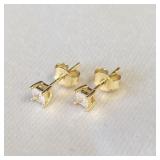 3X3MM STUD EARRINGS GOLD ON STERLING SILVER