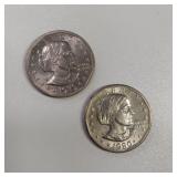 2 SUSAN B ANTHONY DOLLAR COINS