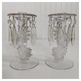 VINTAGE FOSTORIA PLUME GLASS CANDLESTICKS