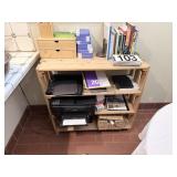 Wood shelves & their contents