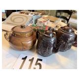 2 'Bennington' syle tea pots & bean pot