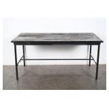 Industrial Slatted Wood Workbench On Steel Frame
