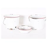 Vintage White/Red Enamelware Buckets & Bowl