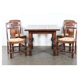 Vtg Jacobean Oak Draw-Leaf Dining Table & Chairs
