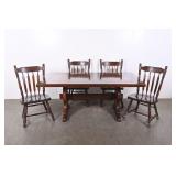 Vintage Farmhouse Trestle Dining Table & 4 Chairs