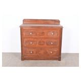 Antique Walnut & Burl Wood 3-Drawer Dresser