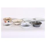 Vintage Enamelware Bowls, One Hand-Painted