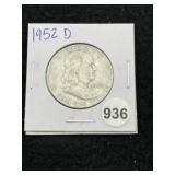 1952 D Franklin Half Dollar Silver Coin