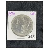 1890 UNC Morgan Silver Dollar Coin