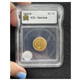 1914-D ICG - Genuine $2 1/2 Gold Dollar Coin