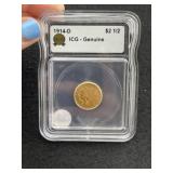 1914-D ICG - Genuine $2 1/2 Gold Dollar Coin