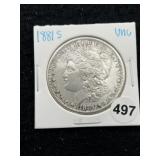 1881 S UNC Morgan Silver Dollar Coin