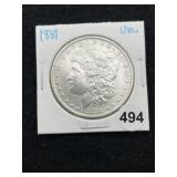 1881 UNC Morgan Silver Dollar Coin