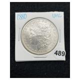 1880 UNC Morgan Silver Dollar Coin