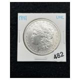 1881 UNC Morgan Silver Dollar Coin