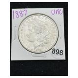 1887 UNC Morgan Silver Dollar Coin