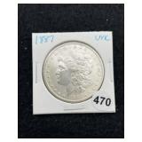 1887 UNC Morgan Silver Dollar Coin