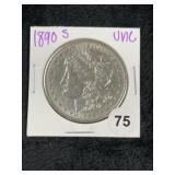1890 S UNC Morgan Silver Dollar Coin