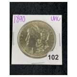 1890 UNC Morgan Silver Dollar Coin