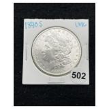 1890 S UNC Morgan Silver Dollar Coin