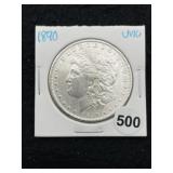 1890 UNC Morgan Silver Dollar Coin
